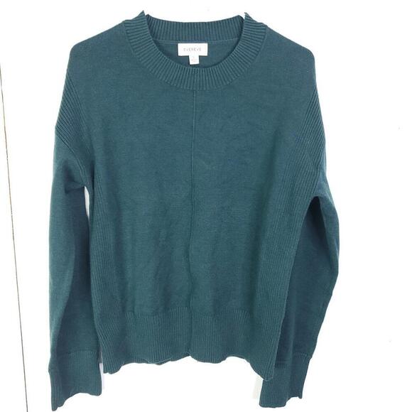 Evereve Sweater Womens Small Ribbed Crewneck Dark Emerald Mid Weight Office - Picture 1 of 8